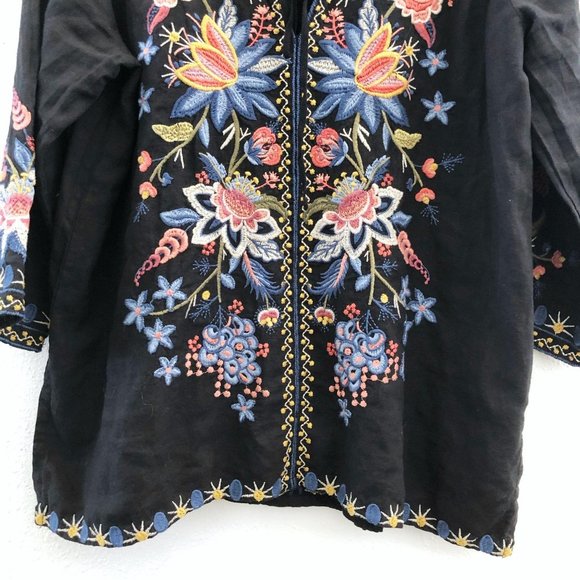 JOHNNY WAS Black Tiwa Peasant Blouse Medium - Picture 9 of 16